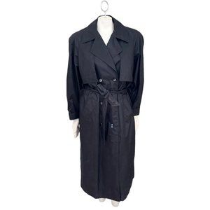 VTG BRITISH MIST Double Breasted Belted Trench Raincoat in Black SZ 14